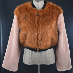 Shaci Faux Fur Pink and Tan Bomber Jacket- M